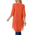 thumbnail image 3 of INSPIRE CHIC Women's Round Neck 3/4 Ruffle Split Sleeve High Low Asymmetrical Chiffon Tunic Blouse Orange S, 3 of 6