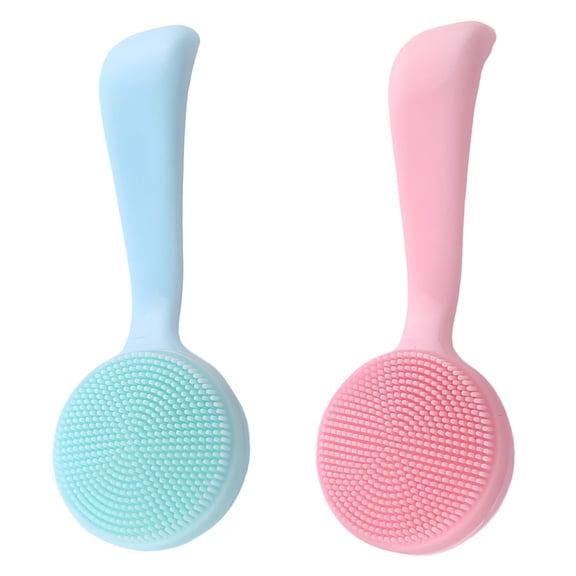 2 Pcs Facial Cleansing Brush Set, Soft Silicone Face Brush for Gentle Exfoliating, Pink & Blue Manual Face Scrubber for Deep Pore Cleansing, Portable Travel-Friendly Face Exfoliator