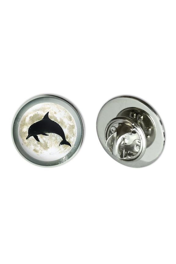 Dolphin Jumping Moon Ocean Night Silhouette Metal 0.75" Lapel Hat Pin Tie Tack Pinback