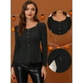 thumbnail image 2 of INSPIRE CHIC Blouse à Encolure Carrée pour Femme, Boutons devant, Basque, Tricot, Manches Longues, Noir, TG, 2 of 5