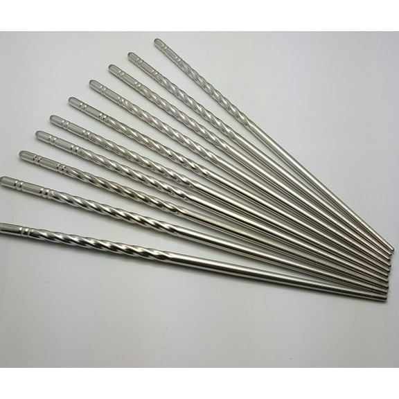 10 Pcs (5 Pairs) High Quality Spiral Design Silver Stainless Steel Chopsticks