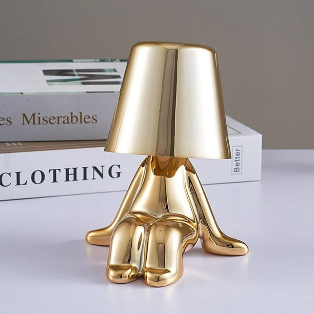 Bedside Touch Control Table Lamp, Golden Man Statue Led Table Lamp, Usb Rechargeable, 3-speed Dimmer, Home Living Room Office Decorative Table Lamp