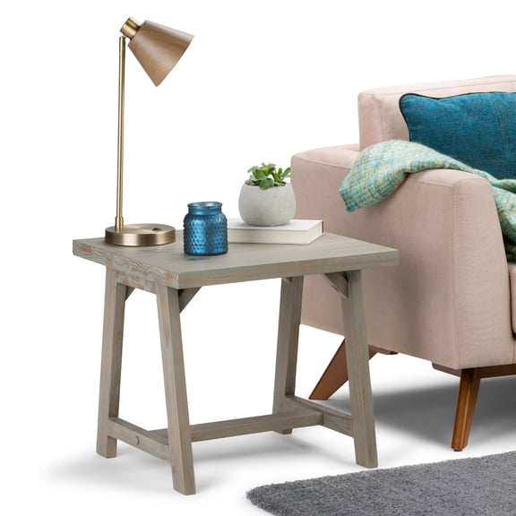Simpli Home Sawhorse 22" W SOLID WOOD Modern Industrial End Side Table in Distressed Gray