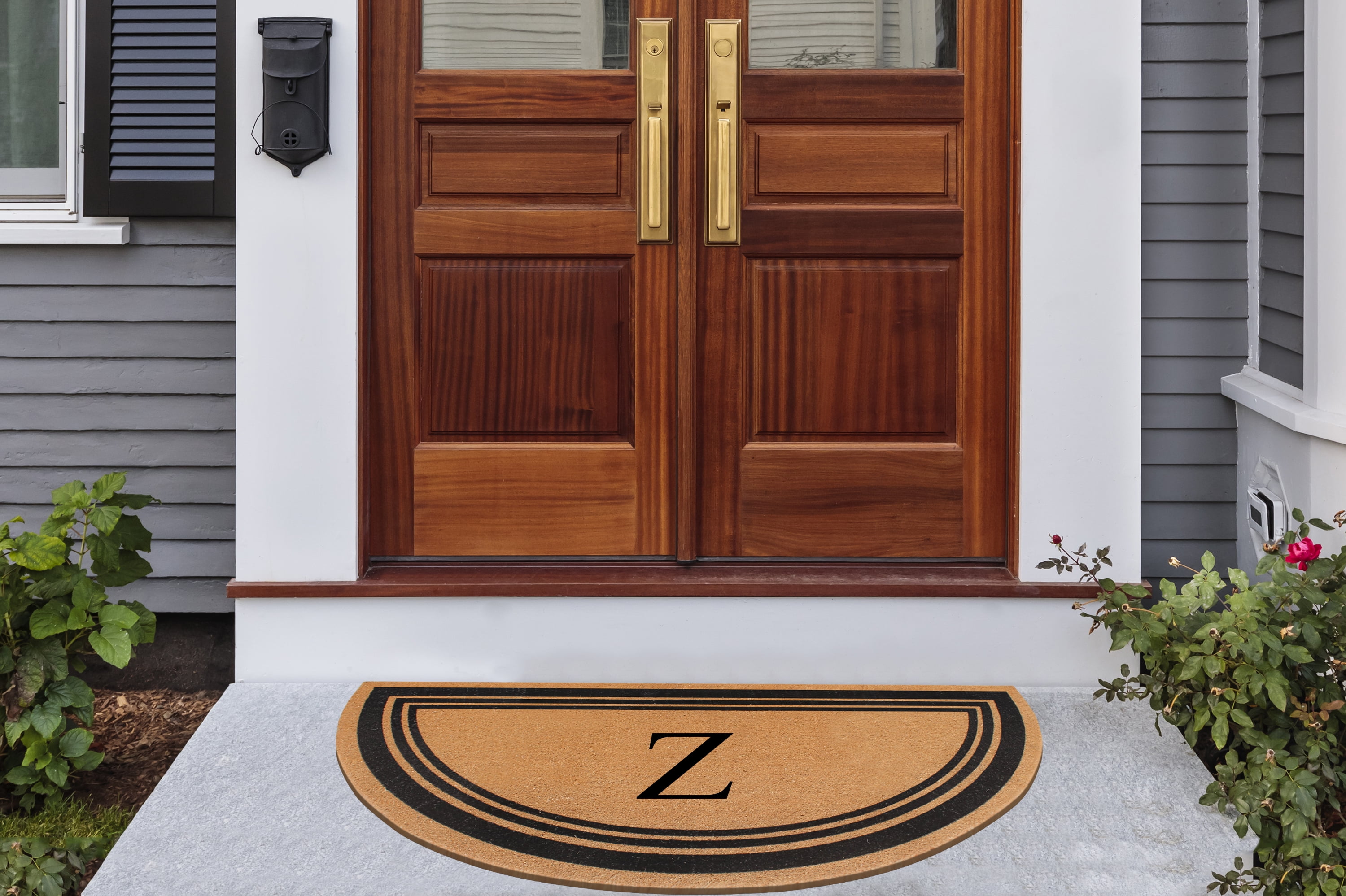 A1HC Natural Coir Flock Monogrammed Door Mat for Front Door, 30x60, Anti-Shed Treated Durable Doormat for Outdoor Entrance, Heavy Duty, Low Profile, Easy to Clean, Long Lasting, Front Porch Entry Rug