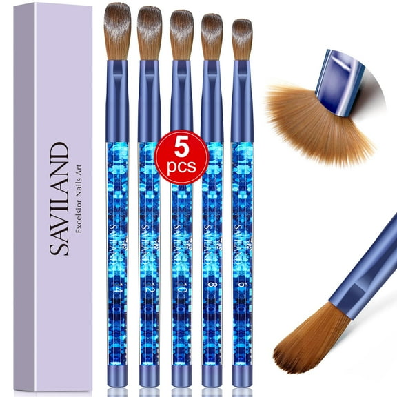 Saviland 5Pcs Acrylic Nail Brushes Set - Professional Acrylic Nail Art Brush for Acrylic Application(Size #6#8#10#12#14)