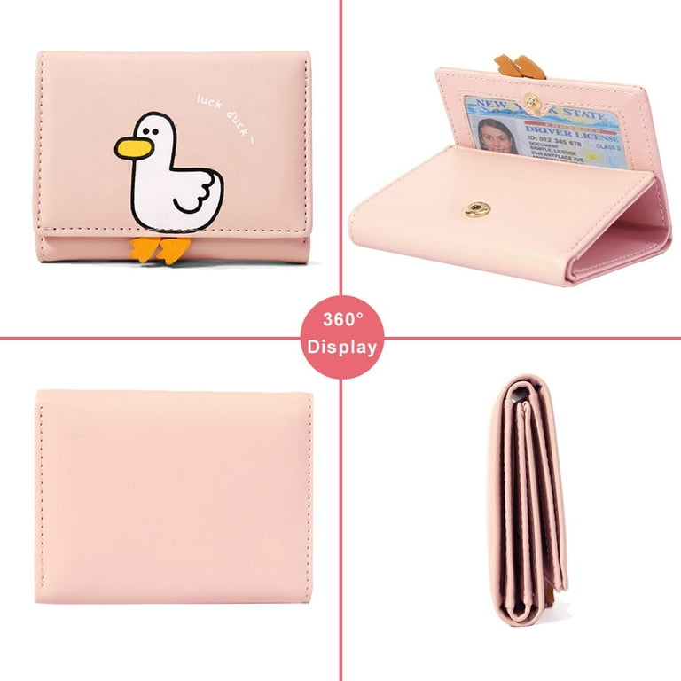 Cute 3d Duck Tri-folded Wallet Small Wallet Cash Pocket Card Holder Id  Window Purse For Women (pink, Duck Print)