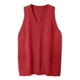 thumbnail image 5 of Red Cozy Pocket Sweater Vest Women Womens Sleeveless Sweater Vest V Neck Loose Knit Casual Flattering Tunic Top, 5 of 6