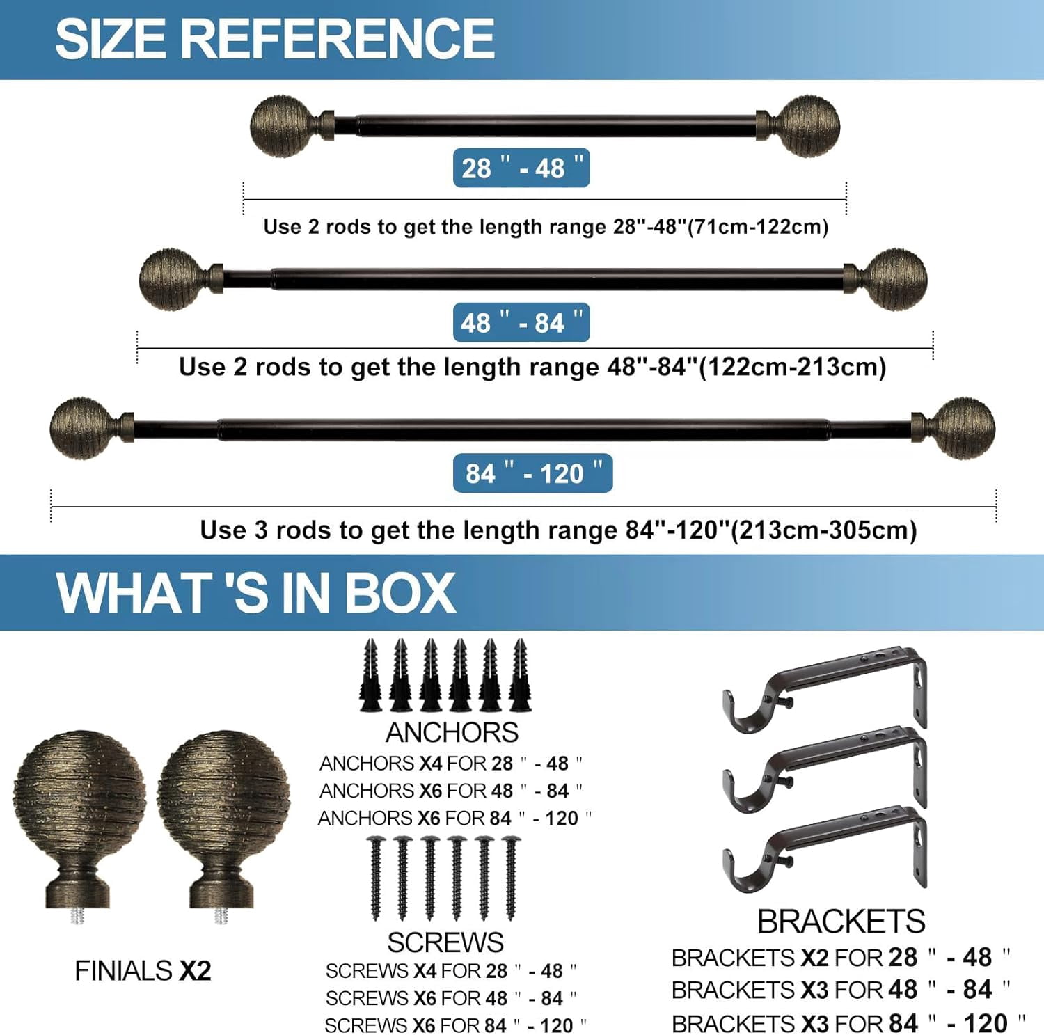 Urbanest Adjustable Single Curtain Rod Set Bronze With Gold Favo Finials – 1 - Inch Diameter, With Bronze Rod, 28–48 Inches