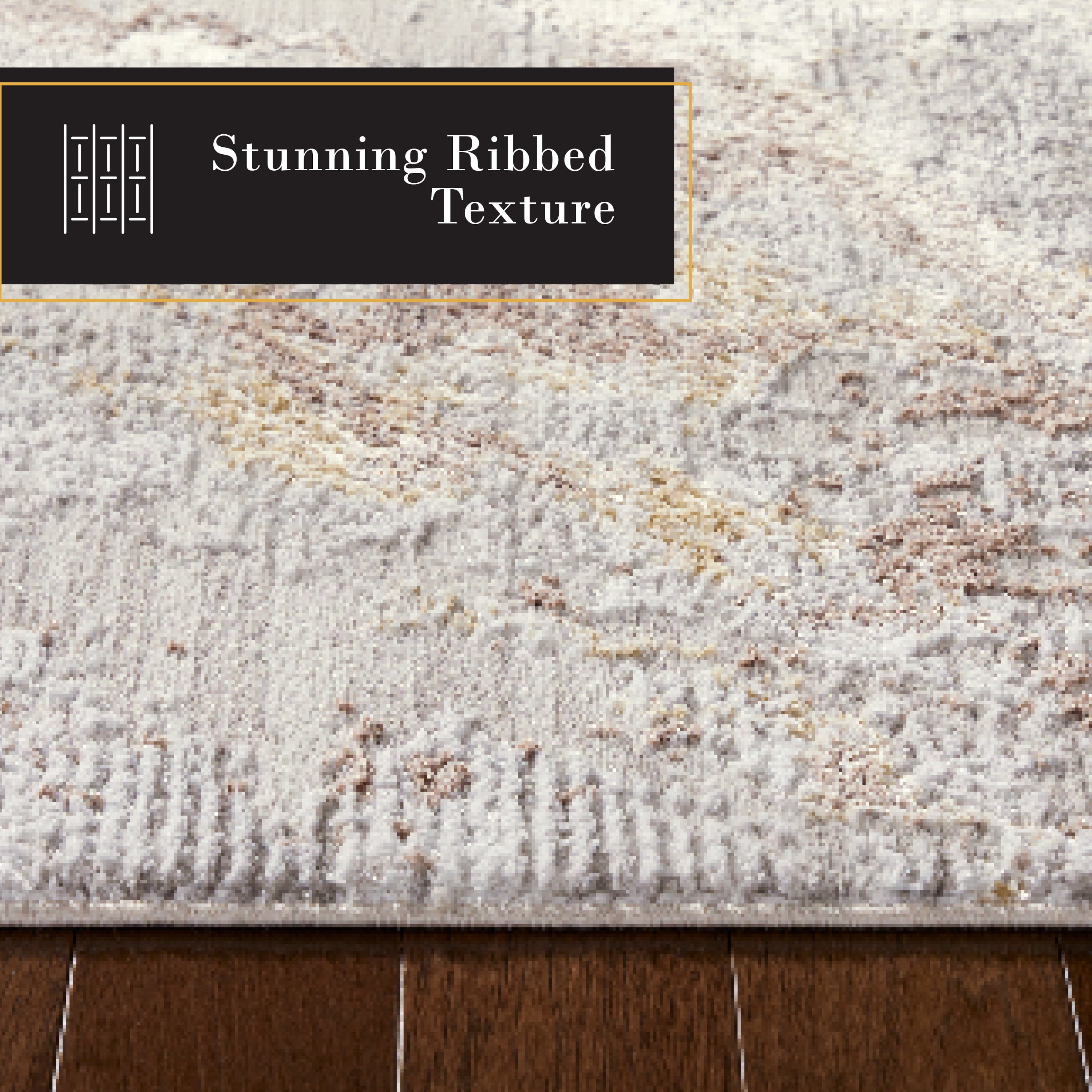 TOWN & COUNTRY LUXE Opaline Bold Marble Runner Area Rug with Glam Metallic Ribbed Texture Pile, Taupe, 1'9"x7'2"