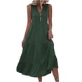 thumbnail image 1 of TSADFHJI Jupe Maxi Boho Femmes Mode Été Décontractée Col en V Robes Sans Manches Amples Élégantes Robe Ample L Vert, 1 of 7