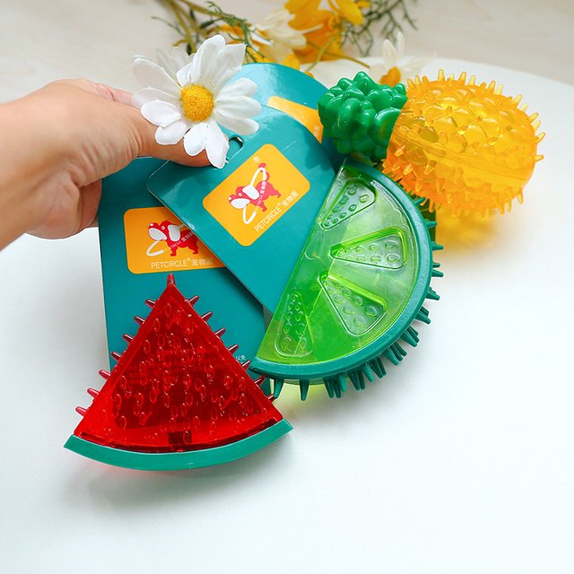 Juguetes para mascotas Molienda de dientes Enfriamiento Morder Goma Sonido Fruta congelada Verano Sandía Juguetes para perros, 10 * 9 cm LingWen 8390613701282