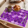 thumbnail image 3 of Purple Fish Scale Placemats Set of 6 Modern Geometric Ombre Abstract Moroccan Place Mats Indoor Wipeable Table Mats Washable Dining Table Placemats for Kitchen Holiday Party Home Decor 13x19 Inch, 3 of 9