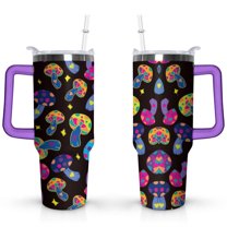 40oz Rainbow Mushroom Stainless Steel Flip Straw Tumbler Spill Proof Travel Cup Double Wall Vacuum Insulated Coffee Mug with Top Handle