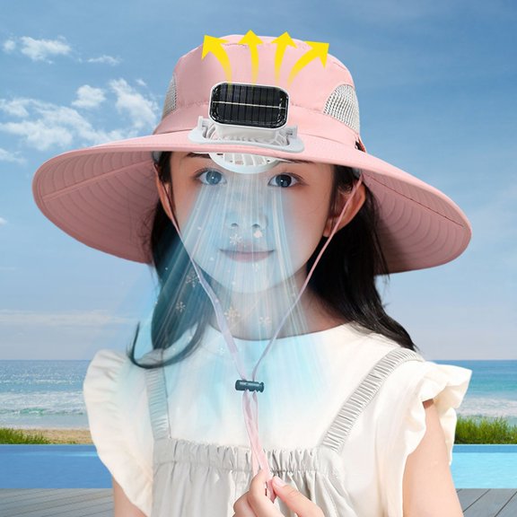 Wide Brim Solar Fan Hat for Kids,Solar Hat Solar Powered Fan Hat with 1 Solar Power Fan,Dual Charging Mode for Boys and Girls Outdoor Fishing Camping Traval,Bucket Hats for Child