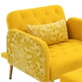 thumbnail image 5 of 2 in 1 Chaise Lounge with Ottoman, Velvet Upholstered Recliner Chair, Convertible Sleeper Sofa Bed with 3 Reclining Angles and One Pillow, Living Room Accent Chair with Rose Golden Metal Trims, Yellow, 5 of 7