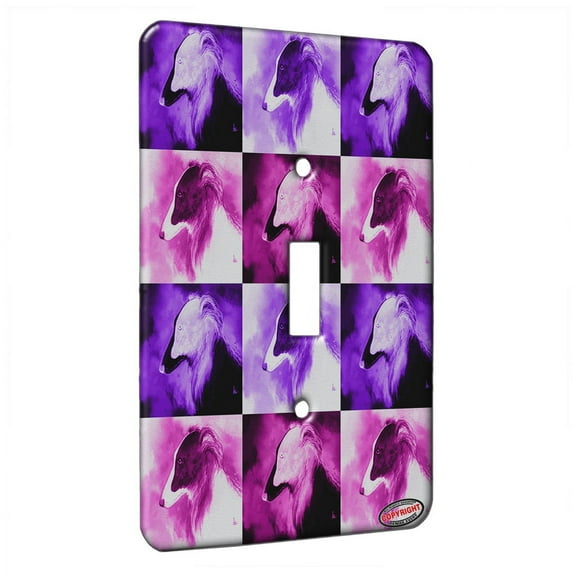 KuzmarK™ Single Gang Toggle Switch Wall Plate - Long Haired Black and White Whippet Sighthound Dog Pink Pattern Art by Denise Every