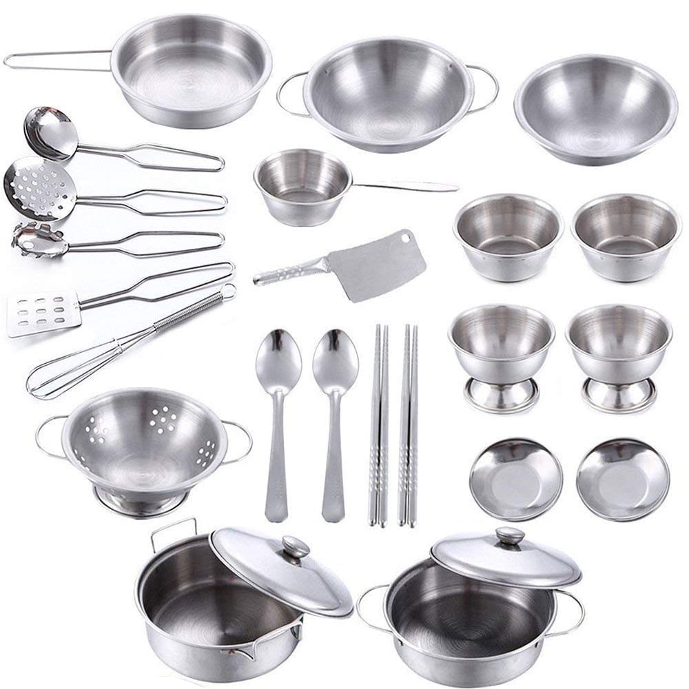 25Pcs Kids Pretend Kitchen Cooking Utensils Pots Pans Accessories Toy Xmas 