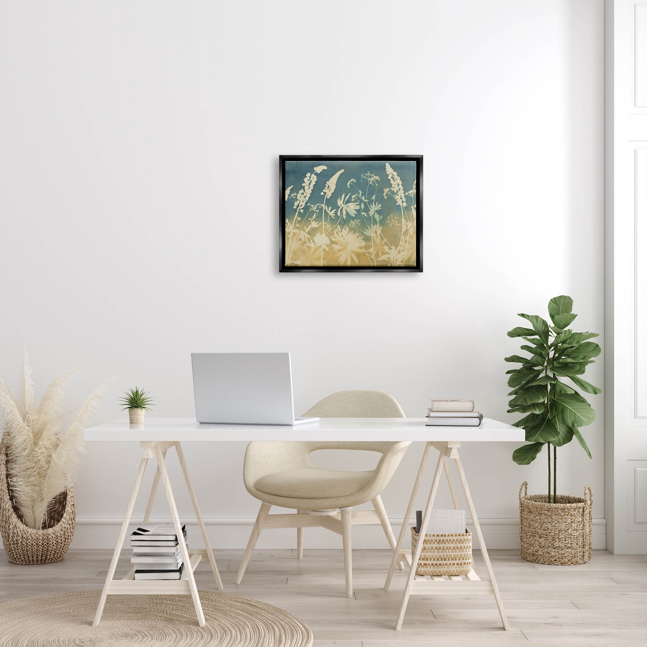 Stupell Industries Modern Flower Meadow Botanicals Graphic Art Jet Black Floating Framed Canvas Print Wall Art, Design by Liz St. Andre