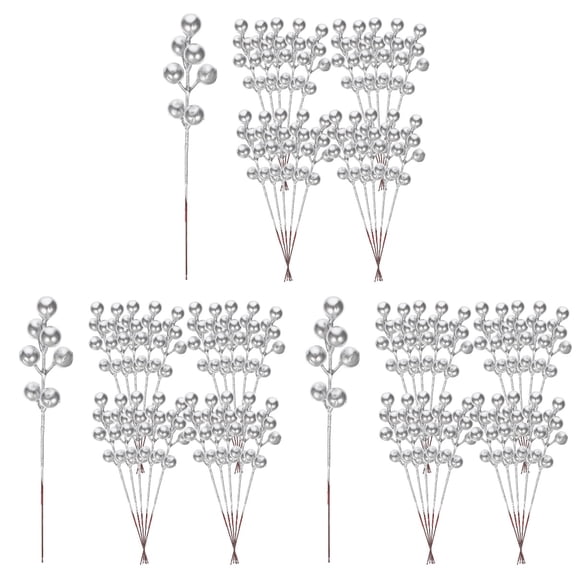 CIMAXIC Artificial Plated Silver Berry Stems for DIY Christmas Decoration 90Pcs
