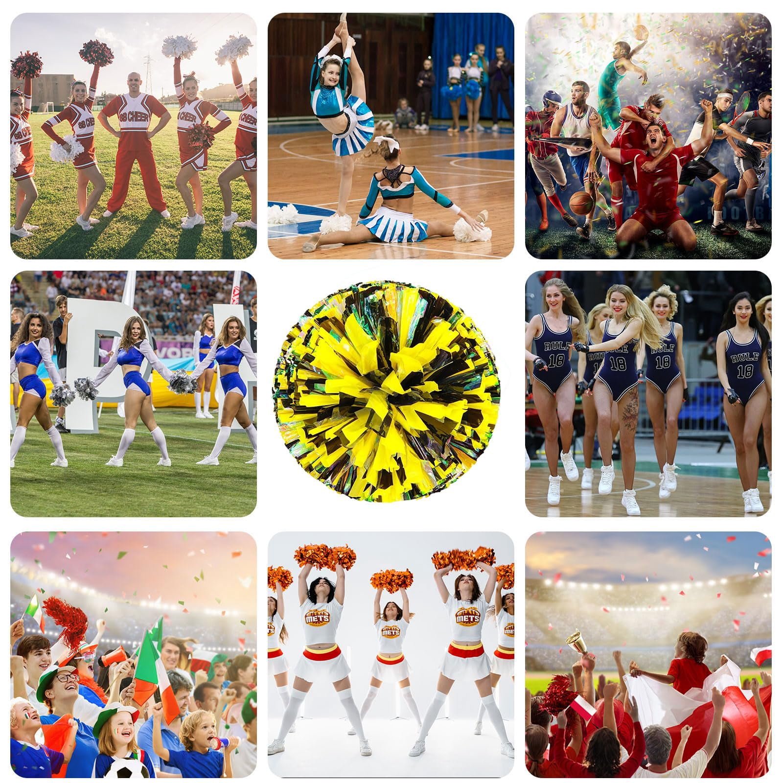 Cheerleading Pom Poms 24 Pcs with Finger Holes, Cheer Pom Poms for Dance and Sports Events, Cheerleading Poms for Team Spirit and Festivals, Matches