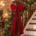 thumbnail image 4 of Velvet Christmas Bow, 44 x 19 in Large Tree Bow, Ruffled Edge with Long Tails and Hanging Loop, Decorative Bow for Christmas Tree Door Wreath and Staircase, 4 of 6