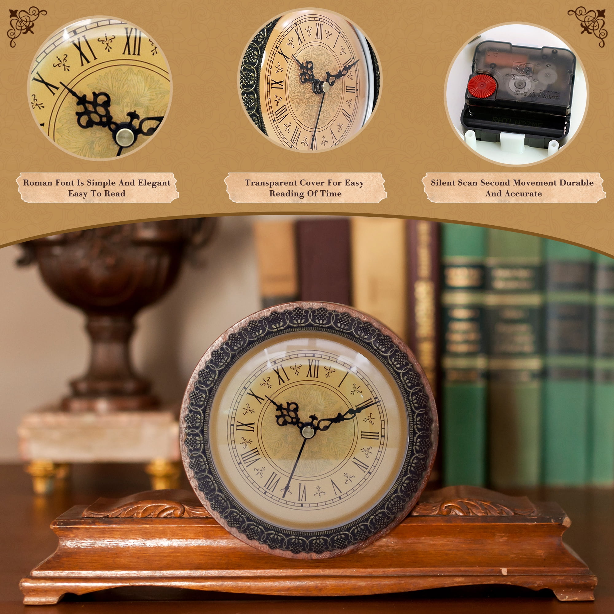 Clock Insert Gold Dial Style movement silenced for Home