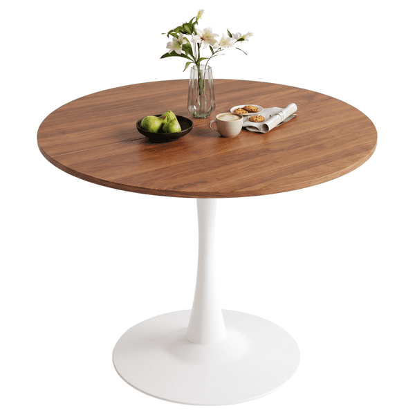 Round Tulip Dining Table for 4 People, Melamine Laminated MDF Tabletop with Metal Pedestal Base, Easy Assembly Modern Kitchen Dinner Table, 39.4"X39.4"X29.5"