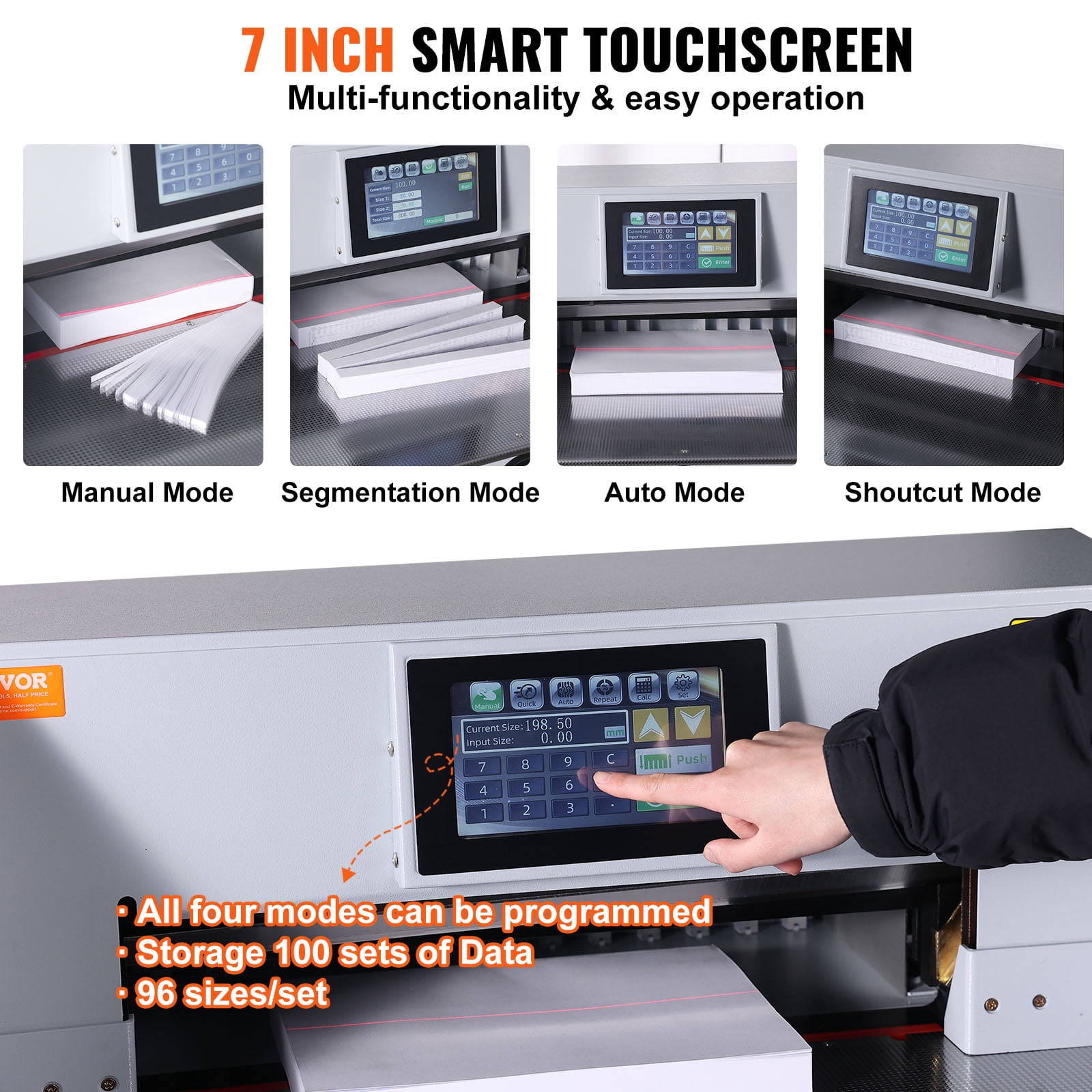 VEVOR Electric Paper Cutter, Heavy Duty Paper Trimmer 19" /482.6mm Cutting Width, 3.14"/80mm Cutting Thickness, Electric Paper Cutting Machine with 7" Touchscreen Numerical Control Function