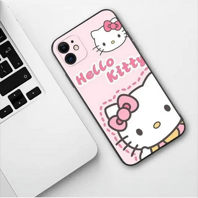 Cute Hello Kitty Soft Phone Case For Apple IPhone 13 12 11 14 15 Pro Max Mini SE XR X XS Max 6S 8 7 plus Luxury Black TPU Cover ZR