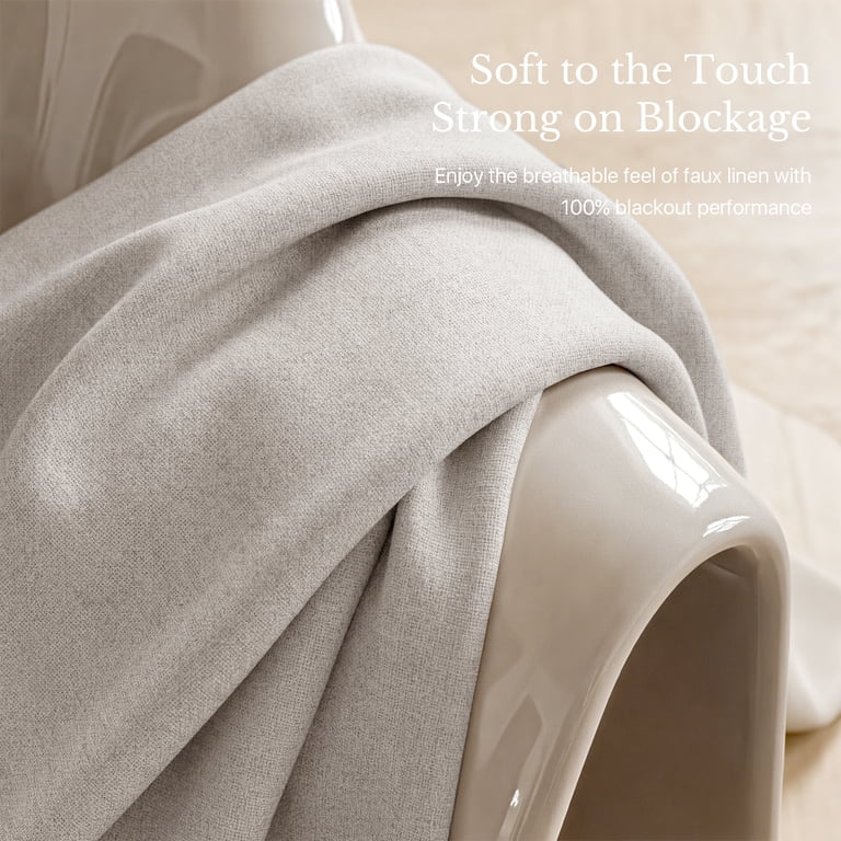 NICETOWN 100% Blackout Linen Textured Curtains, Beige photo 5