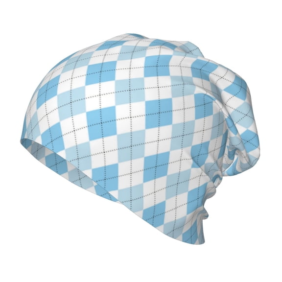 Pofeuu Blue and White Squares Print Toddler Beanies for Boys Baby Warm Slouchy Skullcap Hats Toddler Beanie Knit Caps Hats for Kids