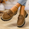 thumbnail image 3 of Rokment Buckles Suede Platform Chunky Slip on Penny Loafers Walking Shoes for Women Fashion Casual Suede Lug Soles Oxfords Low Heel Dress Shoes Brown Size 6.5, 3 of 6