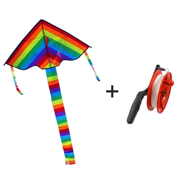 Rainbow Kite Longue Queue Jouets Volants Extérieurs Enfants Adultes Cerf- Volant et 100M Cerf-Volant Volant Poignée Roue en Plastique Cordon Outils 