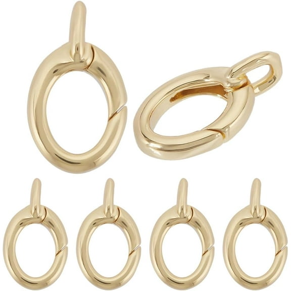 1 Box 6Pcs Jewelry Oval Clasp Small Carabiner Ring Jewelry Real 18K Gold Plated Brass Spring Gate Trigger Keyring Snap Hook Buckle