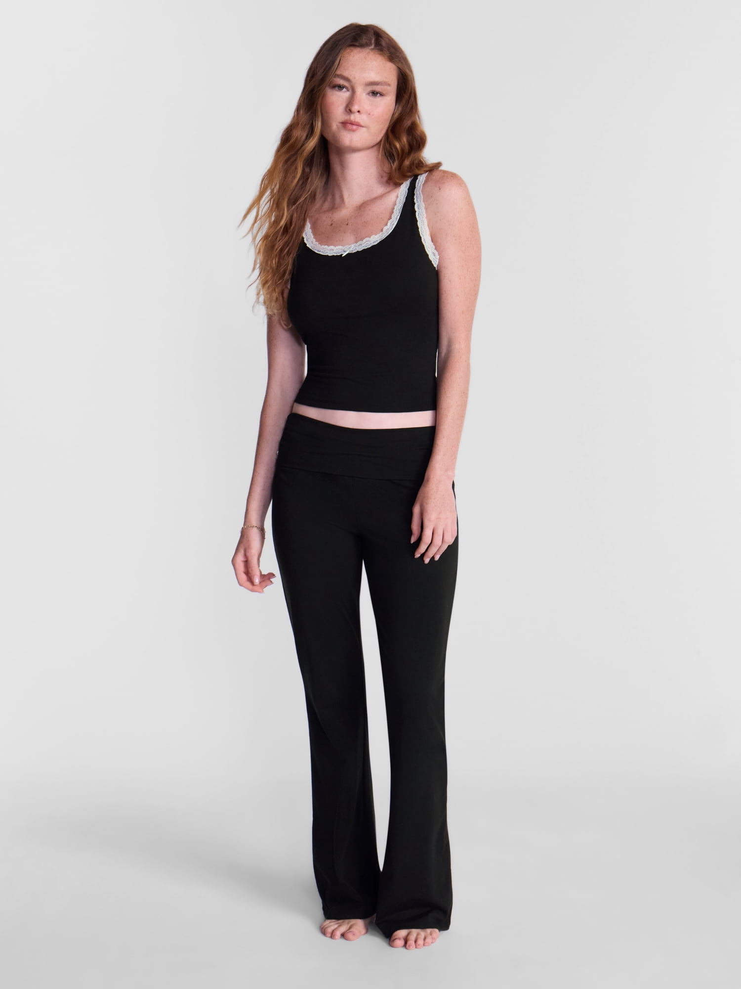 No Boundaries Cotton Blend Jersey Sleep Lace Tank Top, Women’s XXS-3X