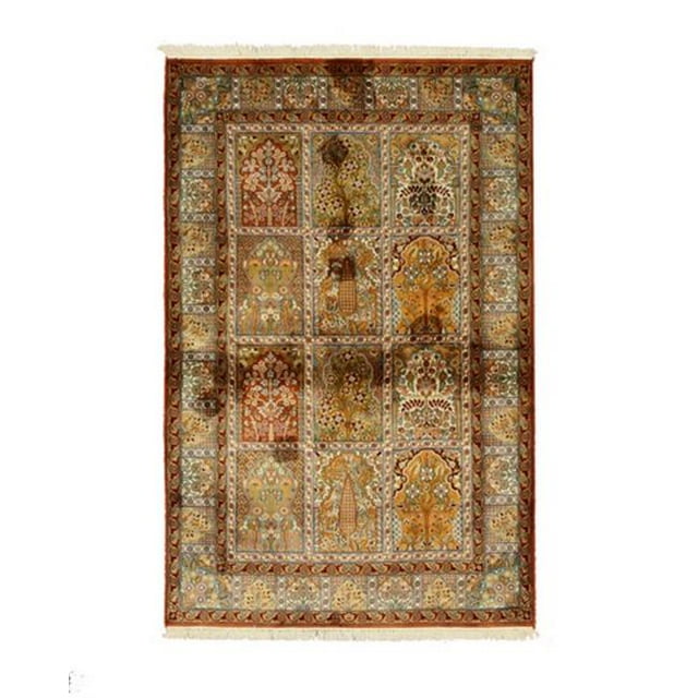 4 x 6.08 ft. Multi Hand Knotted Silk Panel Qum Rug