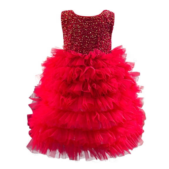 vigerkar Baby Girl Tutu Dress Ruffle Flower Toddler Tulle Sleeveless Princess Party Sundress (Red, 3-4 Years)