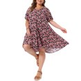 thumbnail image 4 of Agnes Orinda Women's Plus Size Sundress Floral V Neck Short Sleeve Beach Vacation Summer Midi Dress with Pockets 2X Black, 4 of 6