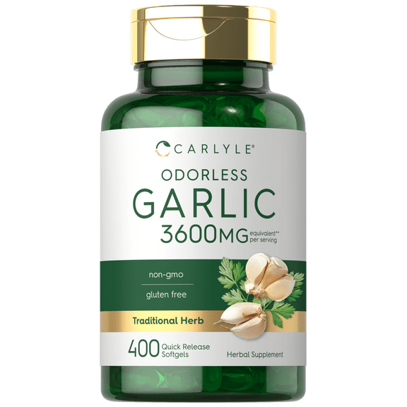 Odorless Garlic Extract 3600mg Softgels | 400 Count | For Men and Women | by Carlyle