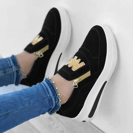 

Cathalem Lite Womens Sneaker Ladies Fashion Solid Color Flock Side Zipper Platform Comfortable Casual Womens Fashion Sneaker Black 8