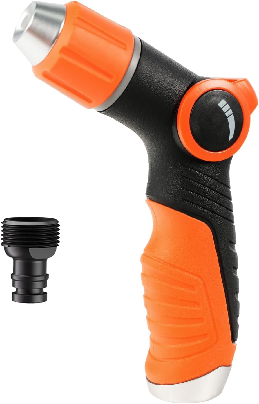 RGHJAR-Garden Hose Nozzle Sprayer High Pressure Water Hose Nozzle with 4 Patterns with Adjustable Spray for Car Washing, Garden Watering, Patio Cleaning and Pets (Orange)