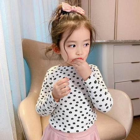 

Bullpiano Baby Girl Long Sleeves T-Shirt Top Kids Toddler Sweet Floral Blouse Bottomed Shirt Cotton High Elastic Tees Plain Shirt Clothes
