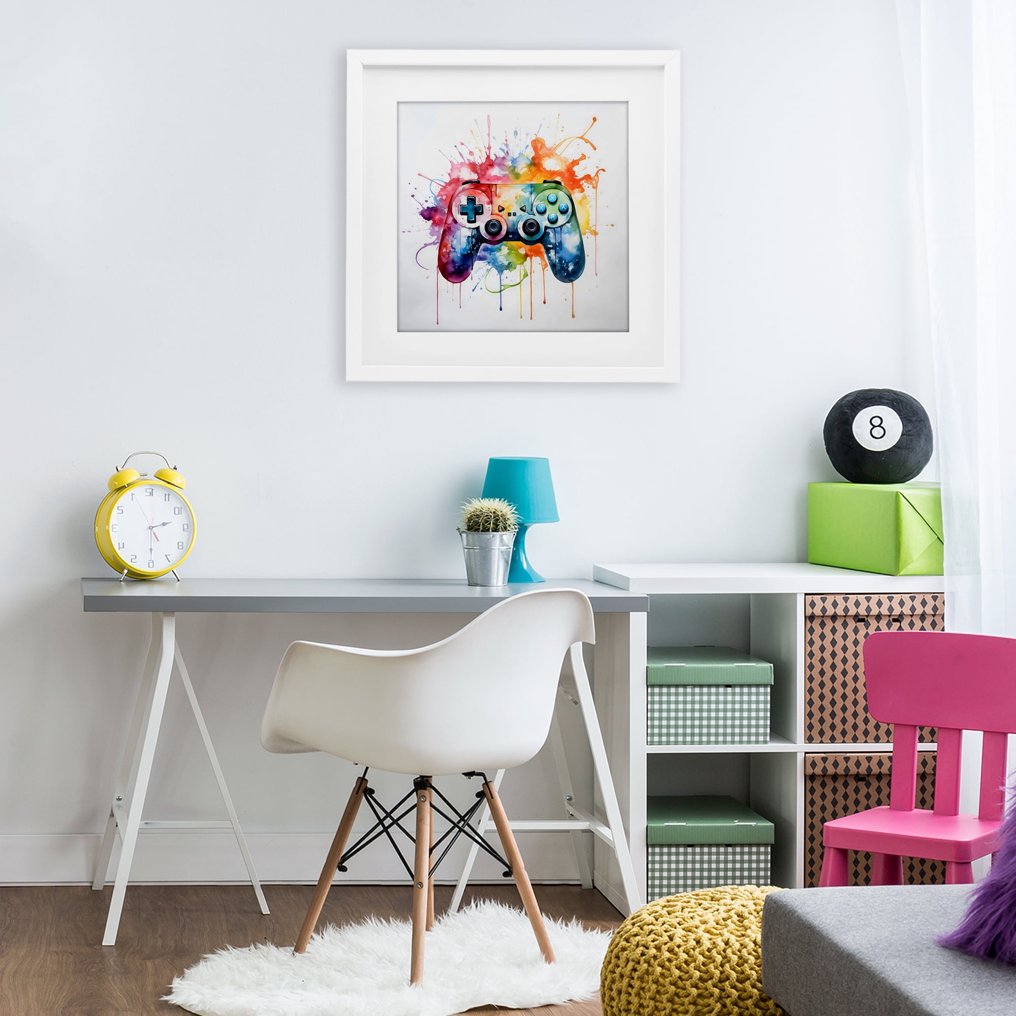 Stupell Industries Colors of Gaming Splatter White Framed Print Under Glass, design by Creative Studio