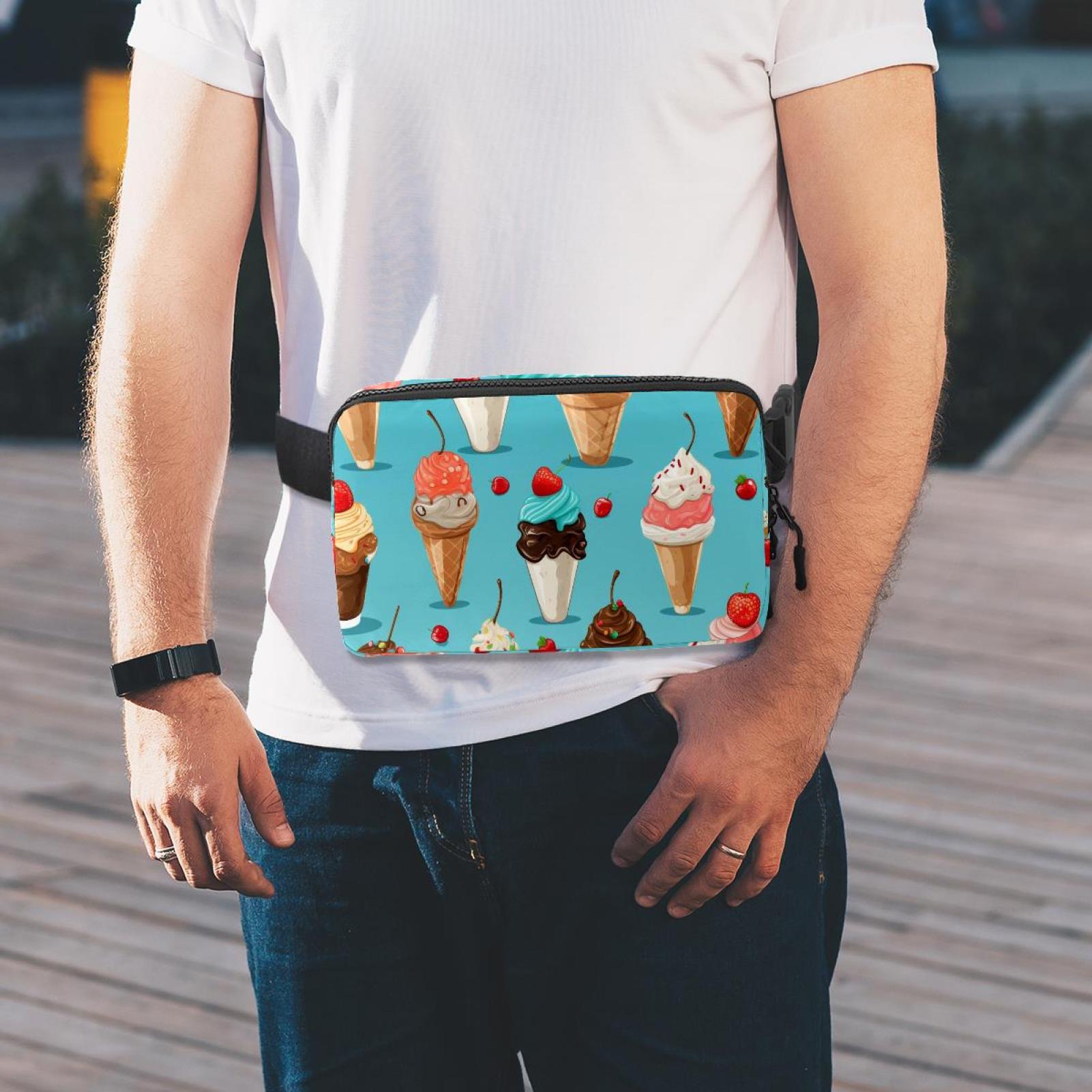 Ice Cream Lightweight, Adjustable Fanny Packs with Extension Strap - Unisex Sling Bag Money Belt