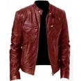 thumbnail image 1 of Business Gentleman Zipper Cardigan Pocket Decoration Pu Leather Vertical Collar Slim Fit Leather Jacket Coat, 1 of 6