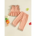 thumbnail image 6 of Toddler Baby Girls Halloween Outfit Sleeveless Ruffled Crew Neck Gingham Tank Tops and Plaid Pants Set 2Pcs Fall Clothes, 6 of 9