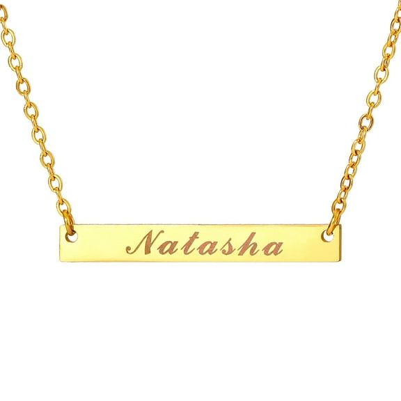 Horizontal 3D Bar Custom Name Necklace for Men Women, Gold Plated Stainless Steel Personalized Nameplate Pendant Necklaces, Cross Chain, 6 Chain Length Options