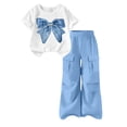 thumbnail image 3 of BXJX Girls Summer Outfit Sets Size 10-12 T, 2PC Short Sleeve Casual Crew Neck T-Shirts and Cargo Pants Sets Blue, 3 of 7