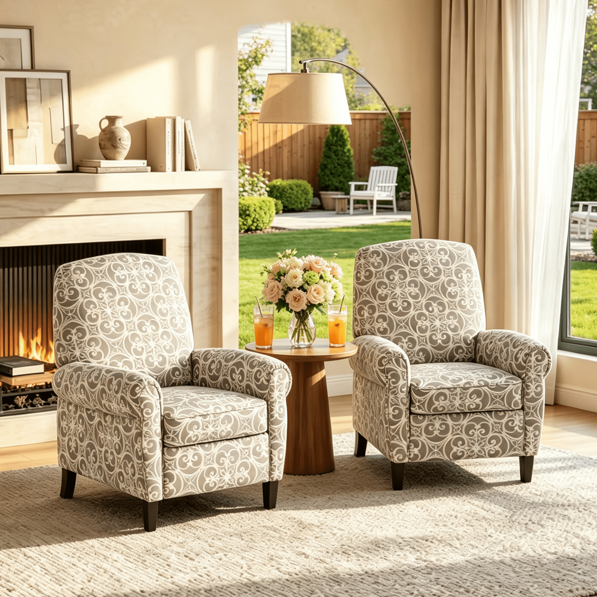 Gewnee 2-Pack Manual Push Back Recliner Chair,Modern Reclining Chair With Printed Linen Upholstery,Single Chair for Living Room,Office,Bedroom.Gray