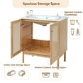 thumbnail image 6 of Natural Bamboo Bathroom Vanity with Handwoven Rattan Doors, Ceramic Sink and Soft Close Mechanism, Artisanal Design with Gold Handles, 30 Inch Wood Finish, 6 of 10